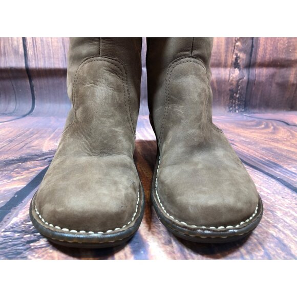 UGG Skylair 1936 Brown Leather Knit Cuff Tall Boots Wedge Womens 7 / 38 (r8e) - Picture 8 of 10